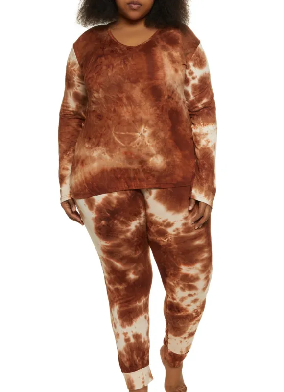Plus Size Tie Dye V Neck Pajama Top and Pants sold by Rainbow