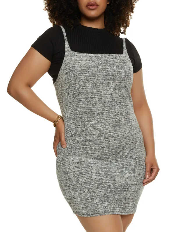 Plus Size Marled Cami Dress with Rib Knit Tee sold by Rainbow