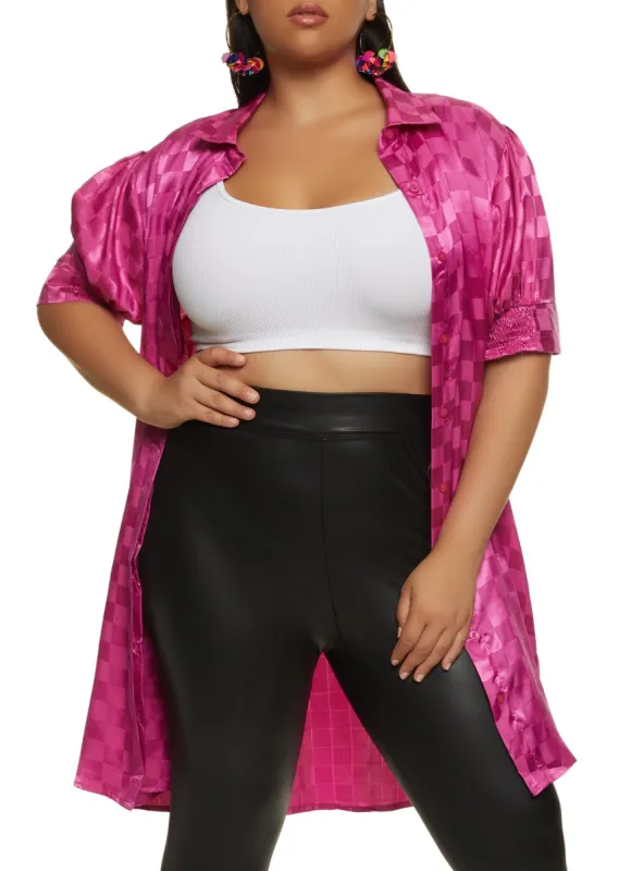 Plus Size Checkered Pleated Button Front Shirt sold by Rainbow