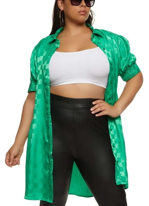 Plus Size Checkered Pleated Button Front Shirt sold by Rainbow