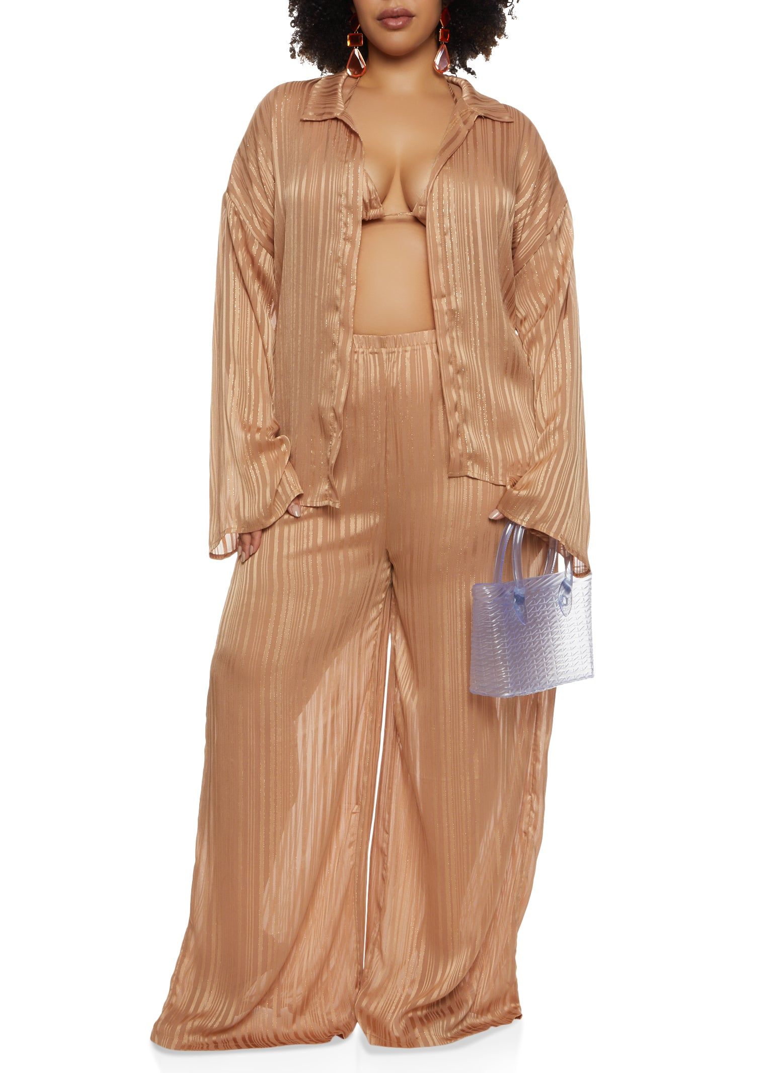 Plus Size Lurex Shadow Stripe Open Front Top and Halter Top sold by Rainbow product image thumbnail 2