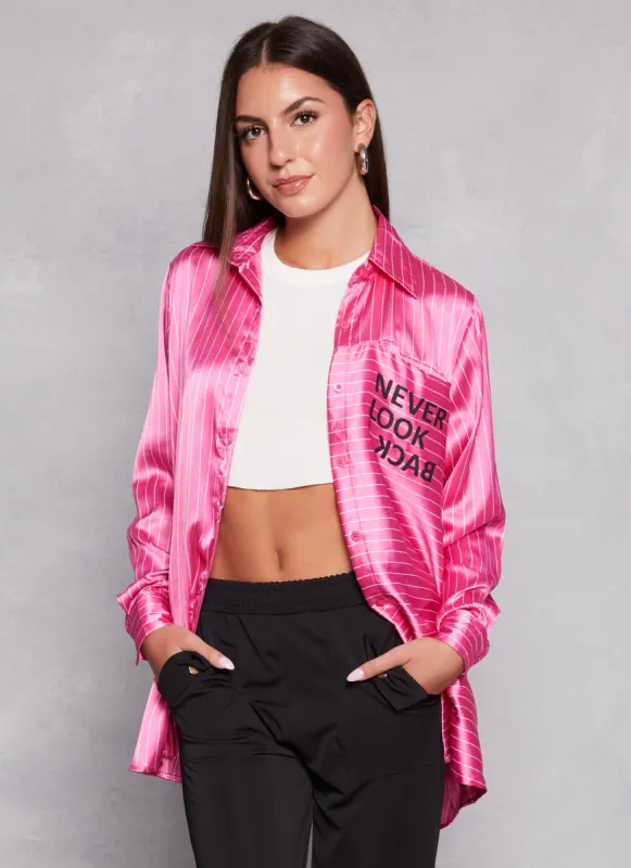 Never Look Back Satin Pinstripe Shirt sold by Rainbow