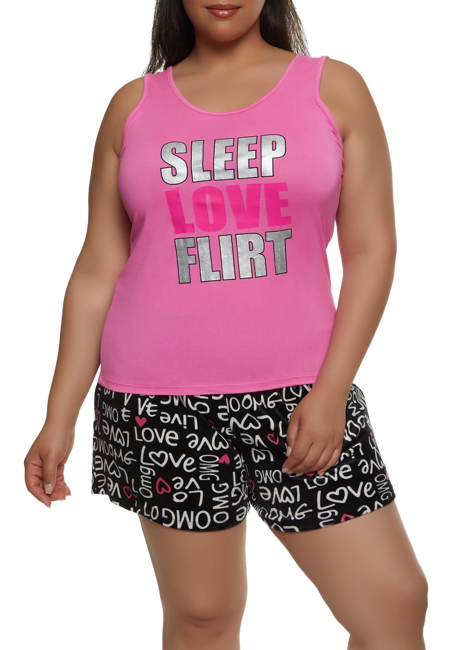 Plus Size Sleep Love Flirt Pajama Tank Top and Shorts sold by Rainbow