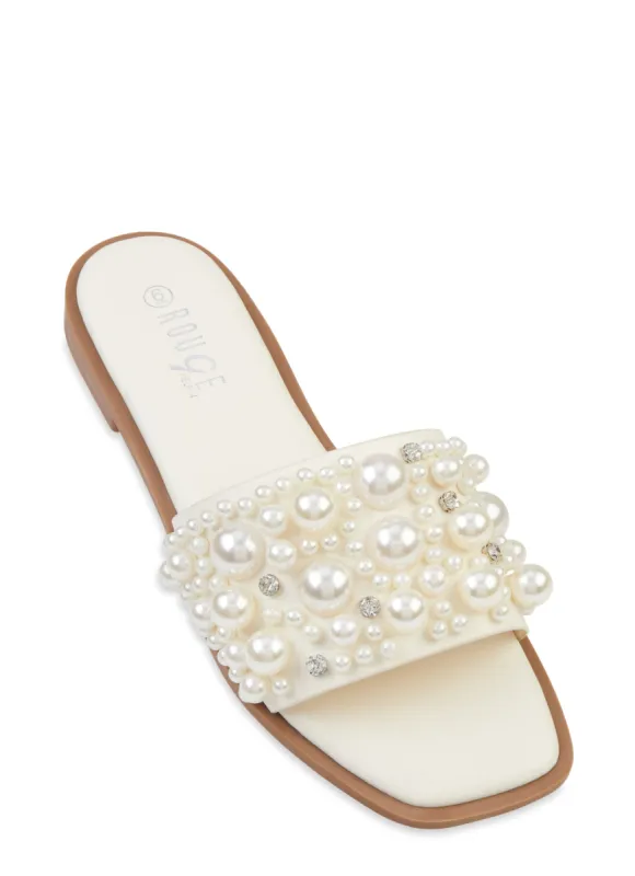 Faux Pearl Band Slide Sandals sold by Rainbow