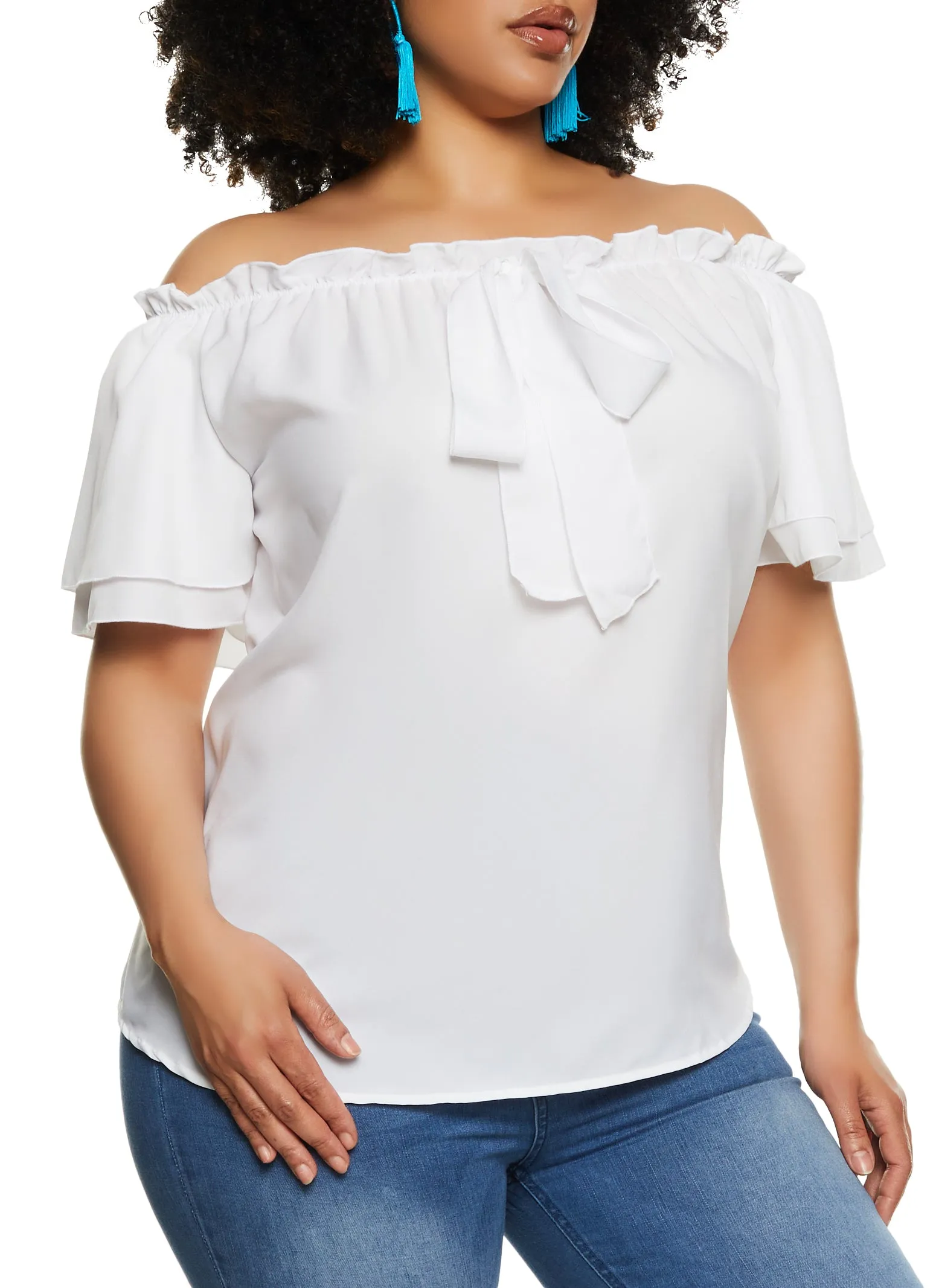 Plus Size Off the Shoulder Bow Front Blouse sold by Rainbow