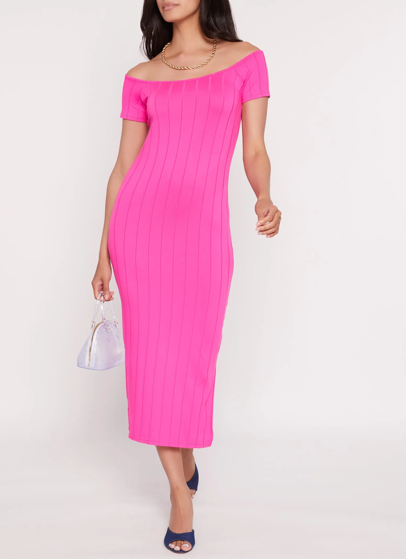 Ribbed Off The Shoulder Side Slit Midi Dress sold by Rainbow product image thumbnail 2