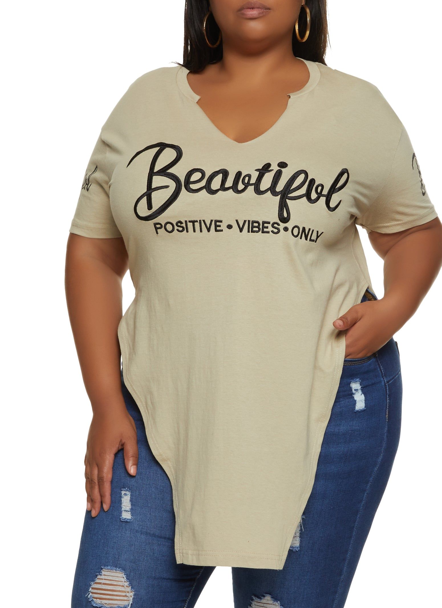 Plus Size Beautiful Positive Vibes Only Graphic Tee sold by Rainbow