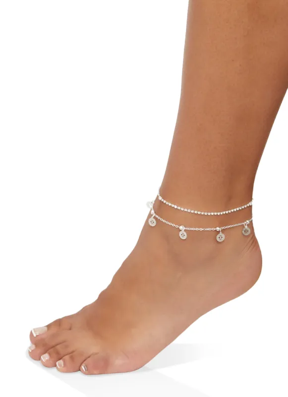 Rhinestone Double C Charm Anklets sold by Rainbow