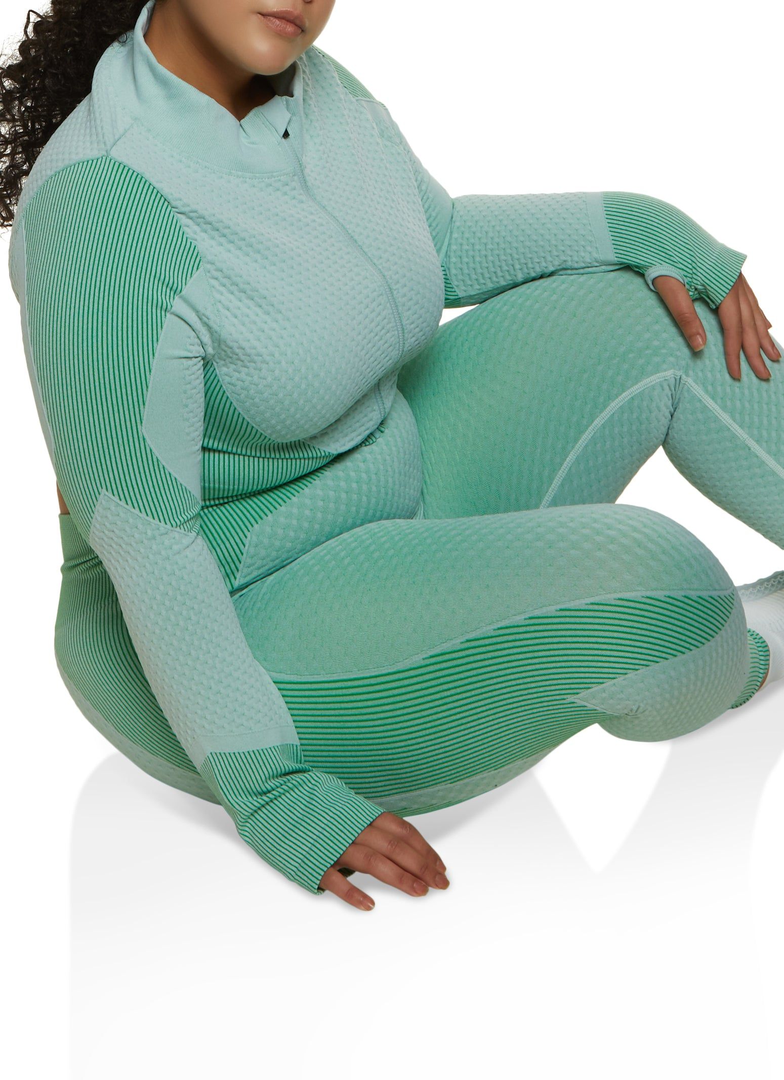 Plus Size Seamless Striped Detail Waffle Knit Track Jacket sold by Rainbow