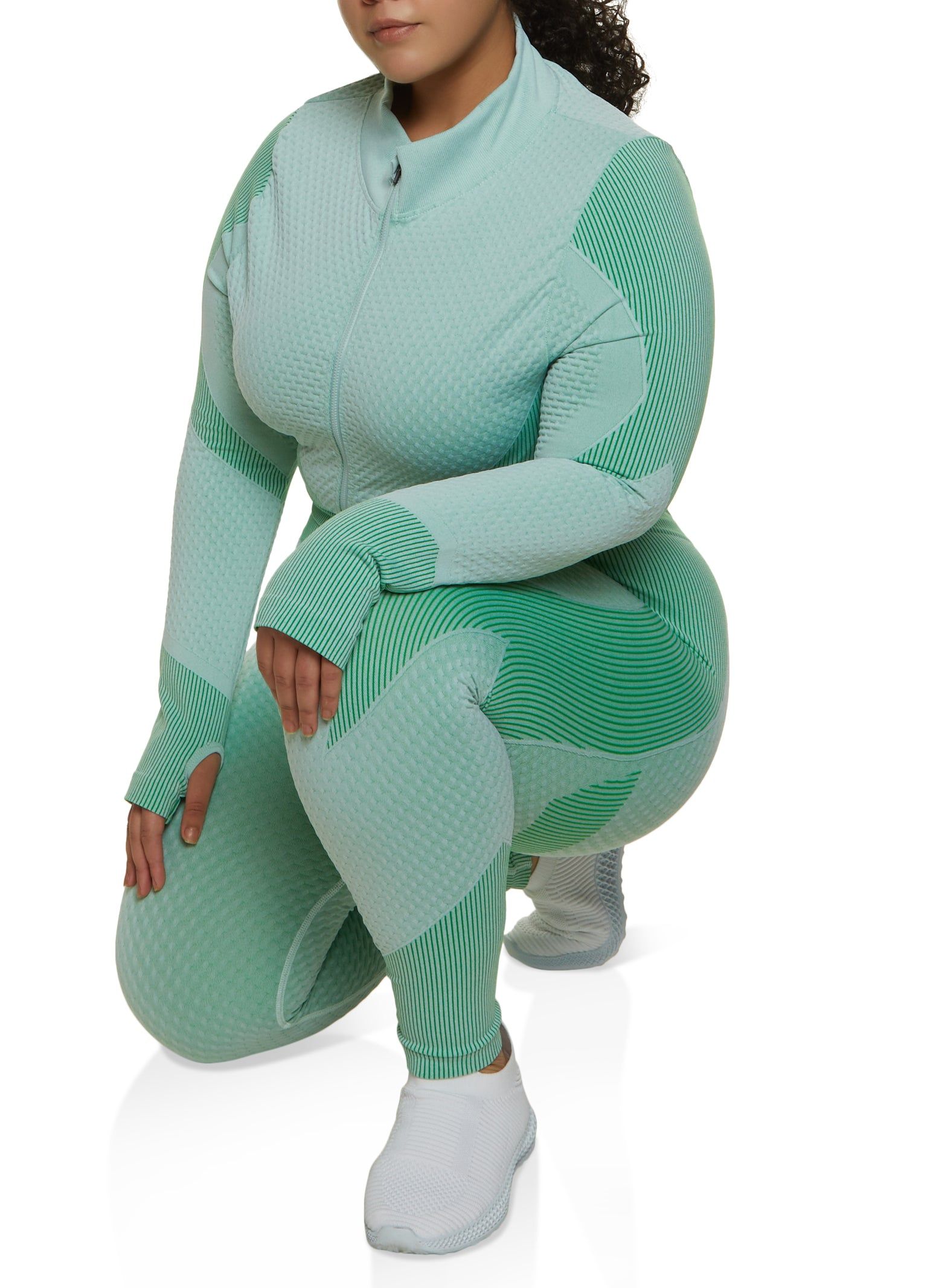 Plus Size Seamless Striped Detail Waffle Knit Track Jacket sold by Rainbow product image thumbnail 2