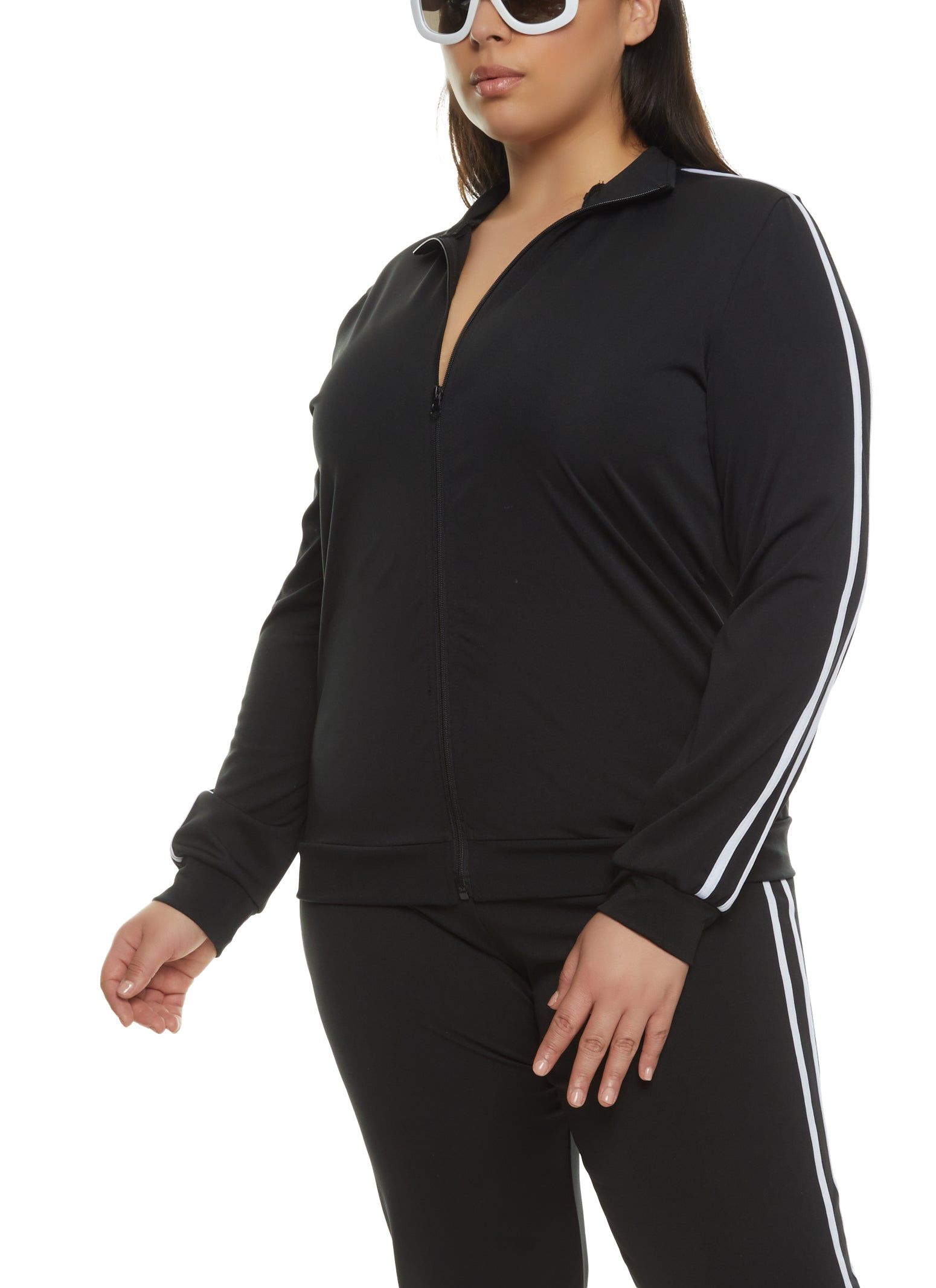 Plus Size Varsity Striped Zip Front Track Jacket sold by Rainbow