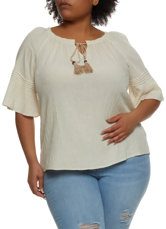 Plus Size Keyhole Bell Sleeve Blouse sold by Rainbow