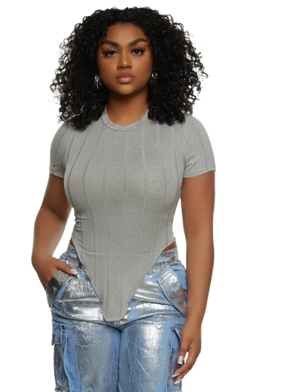 Ribbed Crew Neck Hanky Hem Tee made by Rainbow