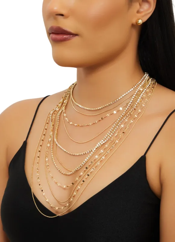 Layered Chain Necklace and Ball Stud Earrings sold by Rainbow