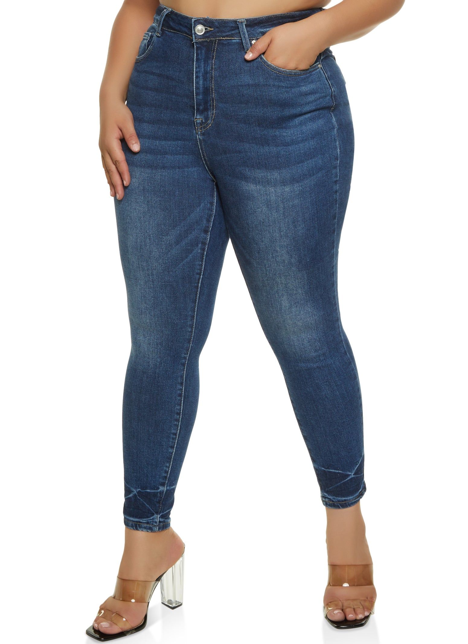 Plus Size WAX High Waisted Whiskered Skinny Jeans sold by Rainbow