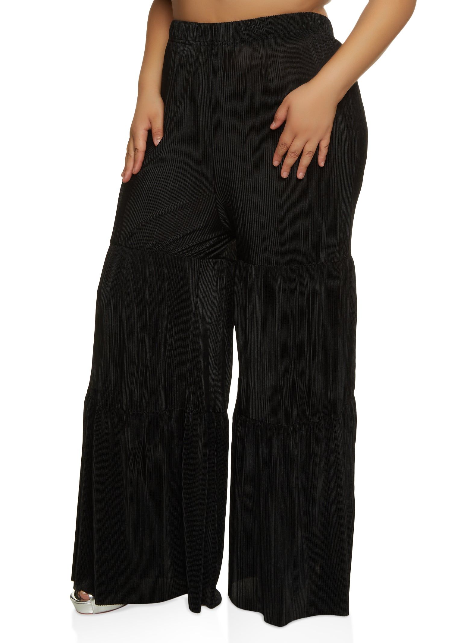 Plus Size Plisse Tiered Palazzo Pants sold by Rainbow
