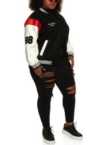 Plus Size Only Members Chenille Patch Varsity Bomber Jacket sold by Rainbow