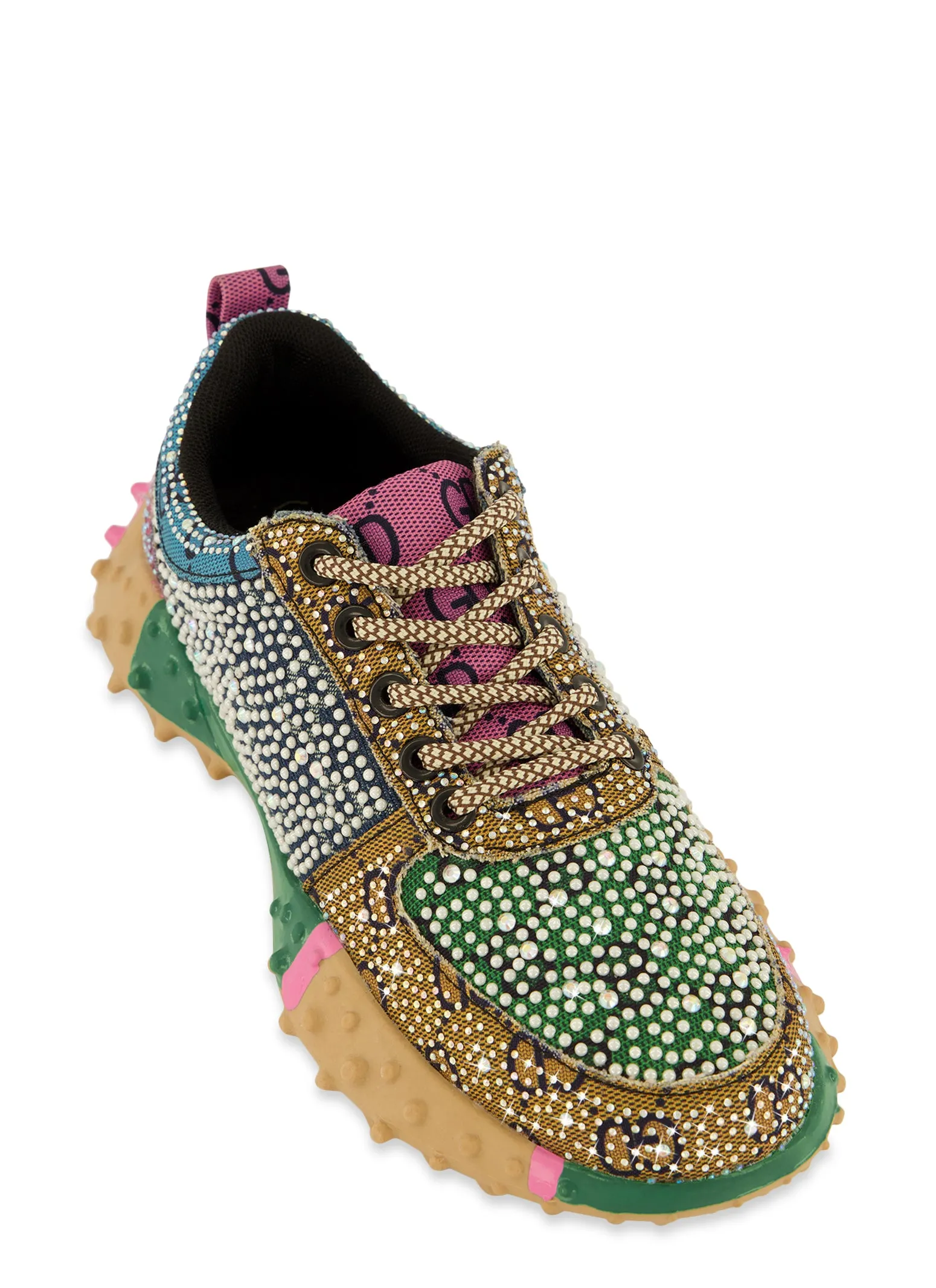 Rhinestone Color Block Printed Lace Up Sneakers sold by Rainbow