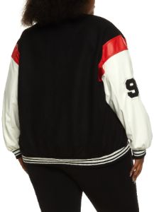 Plus Size Only Members Chenille Patch Varsity Bomber Jacket sold by Rainbow