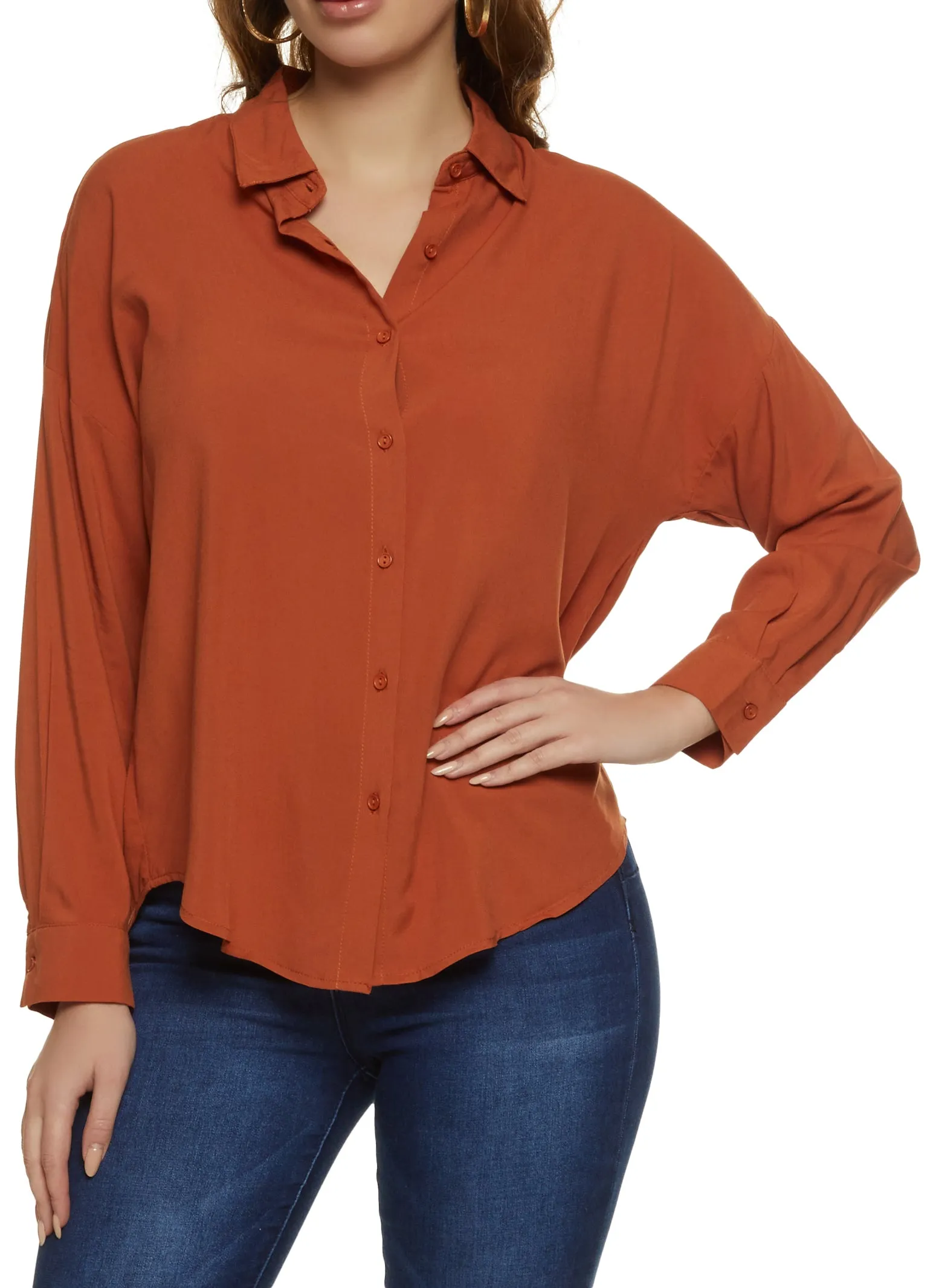 Solid Long Sleeve Button Front Shirt sold by Rainbow