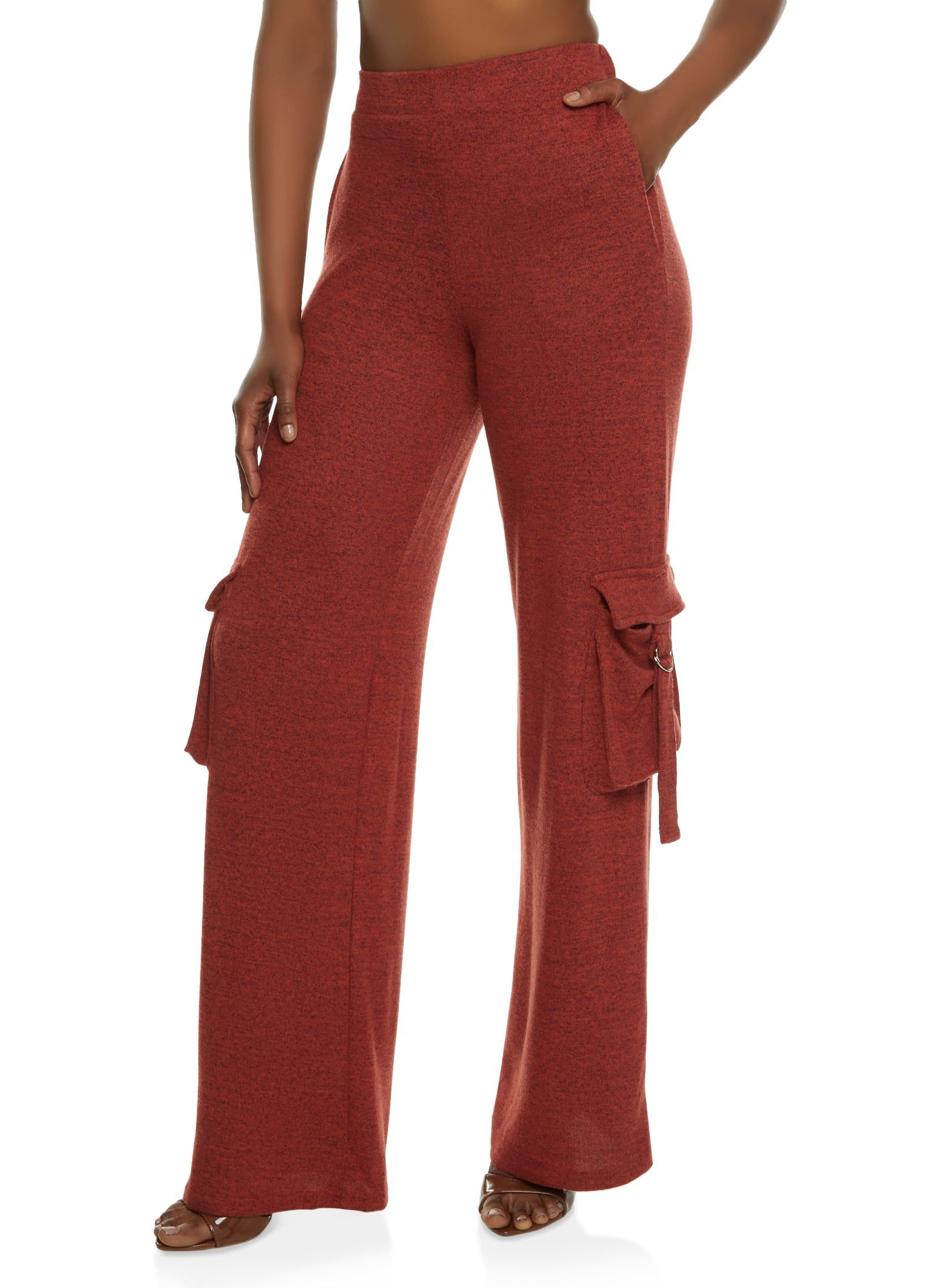 Brushed Knit Wide Leg Cargo Pocket Pants sold by Rainbow