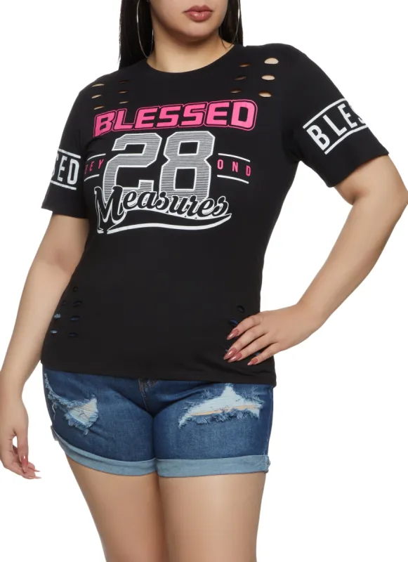 Plus Size Blessed Beyond Measure 28 Laser Cut Graphic Tee sold by Rainbow
