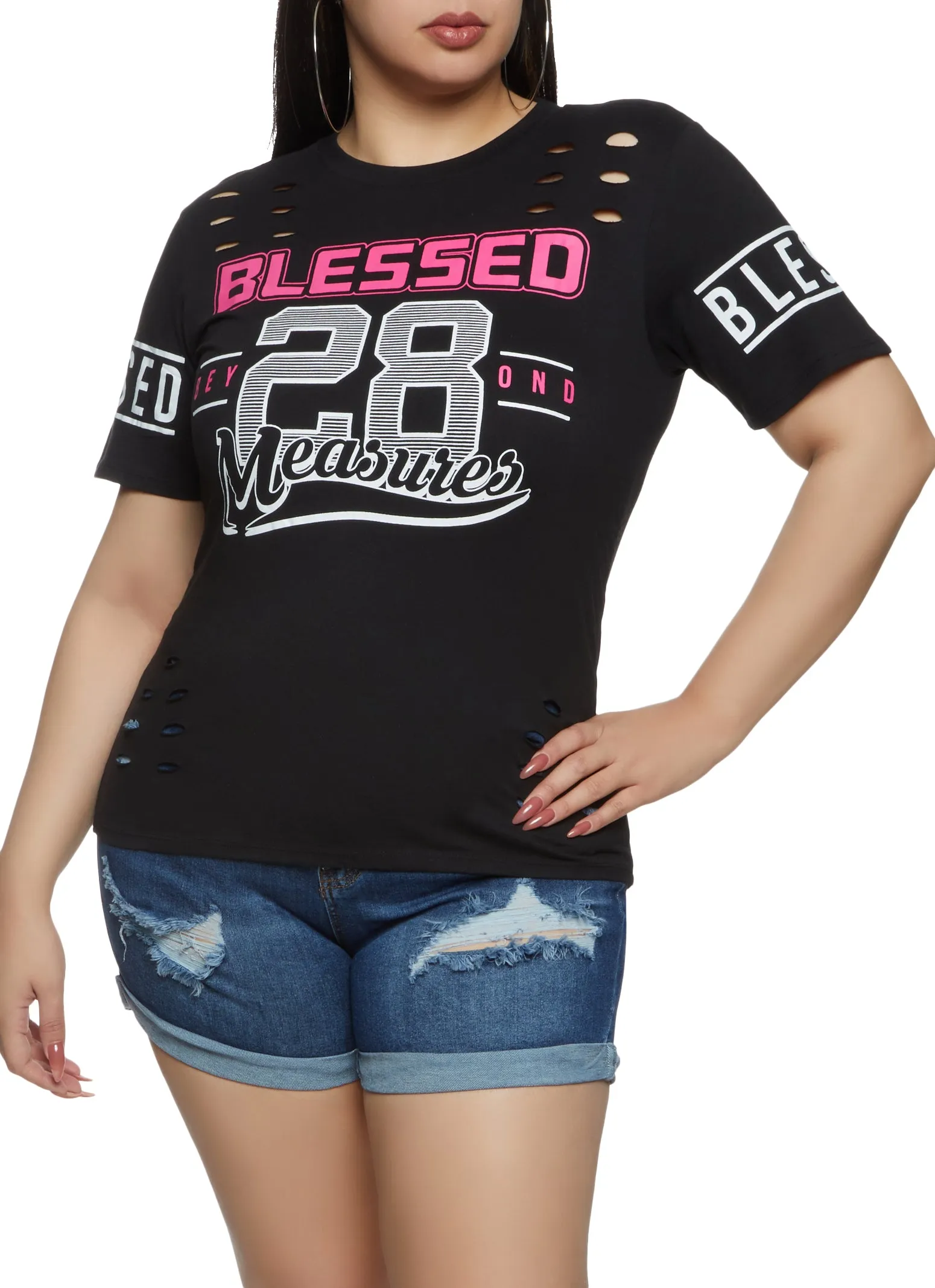 Plus Size Blessed Beyond Measure 28 Laser Cut Graphic Tee sold by Rainbow