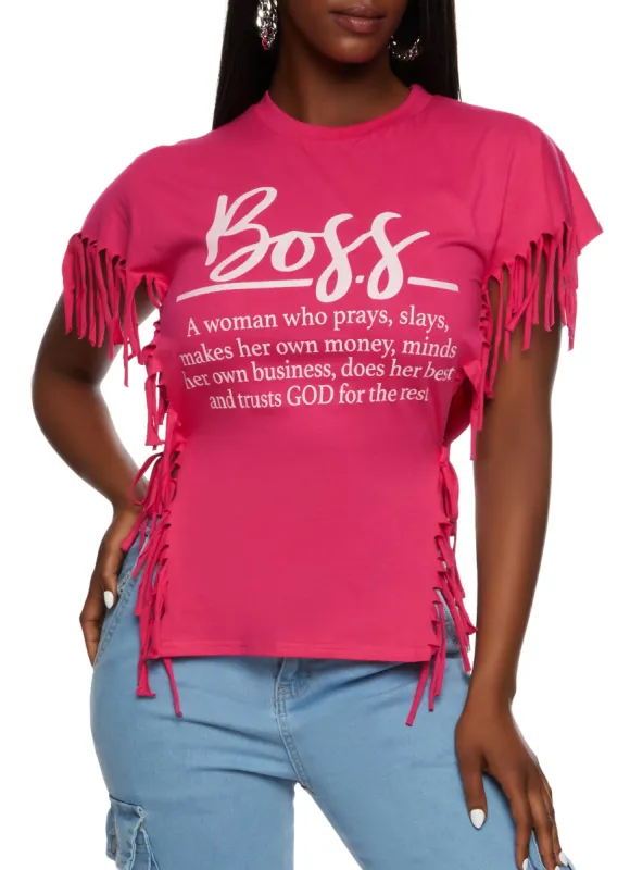 Fringe Trim Boss Glitter Graphic Tee sold by Rainbow