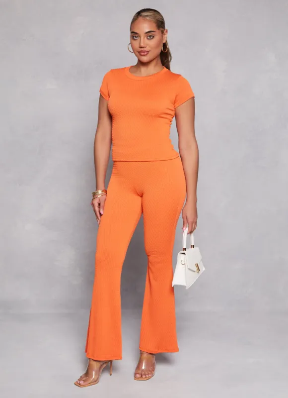 Textured Knit High Waisted Flare Pants sold by Rainbow
