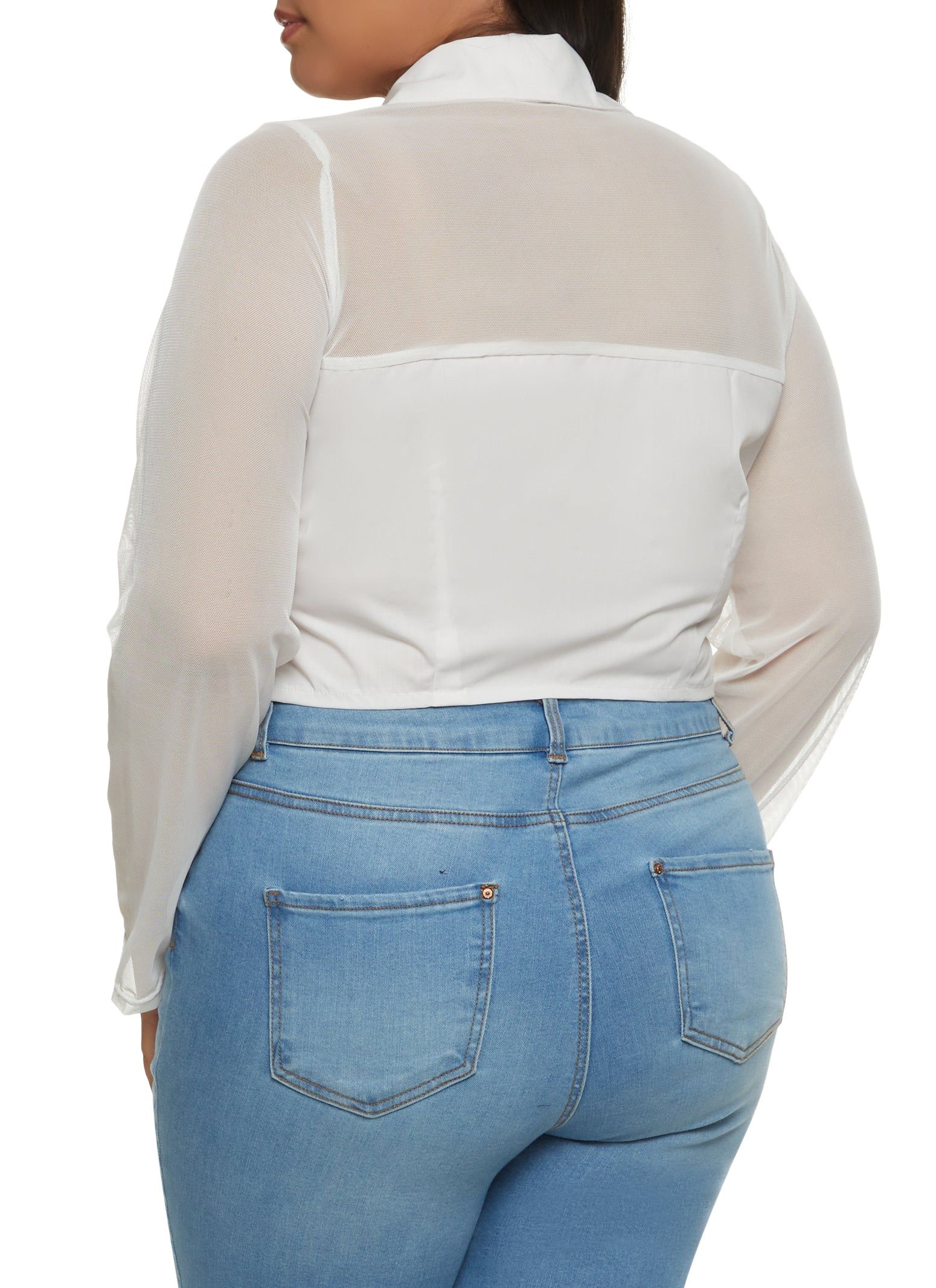 Plus Size Mesh Sleeve Button Front Shirt sold by Rainbow product image thumbnail 2