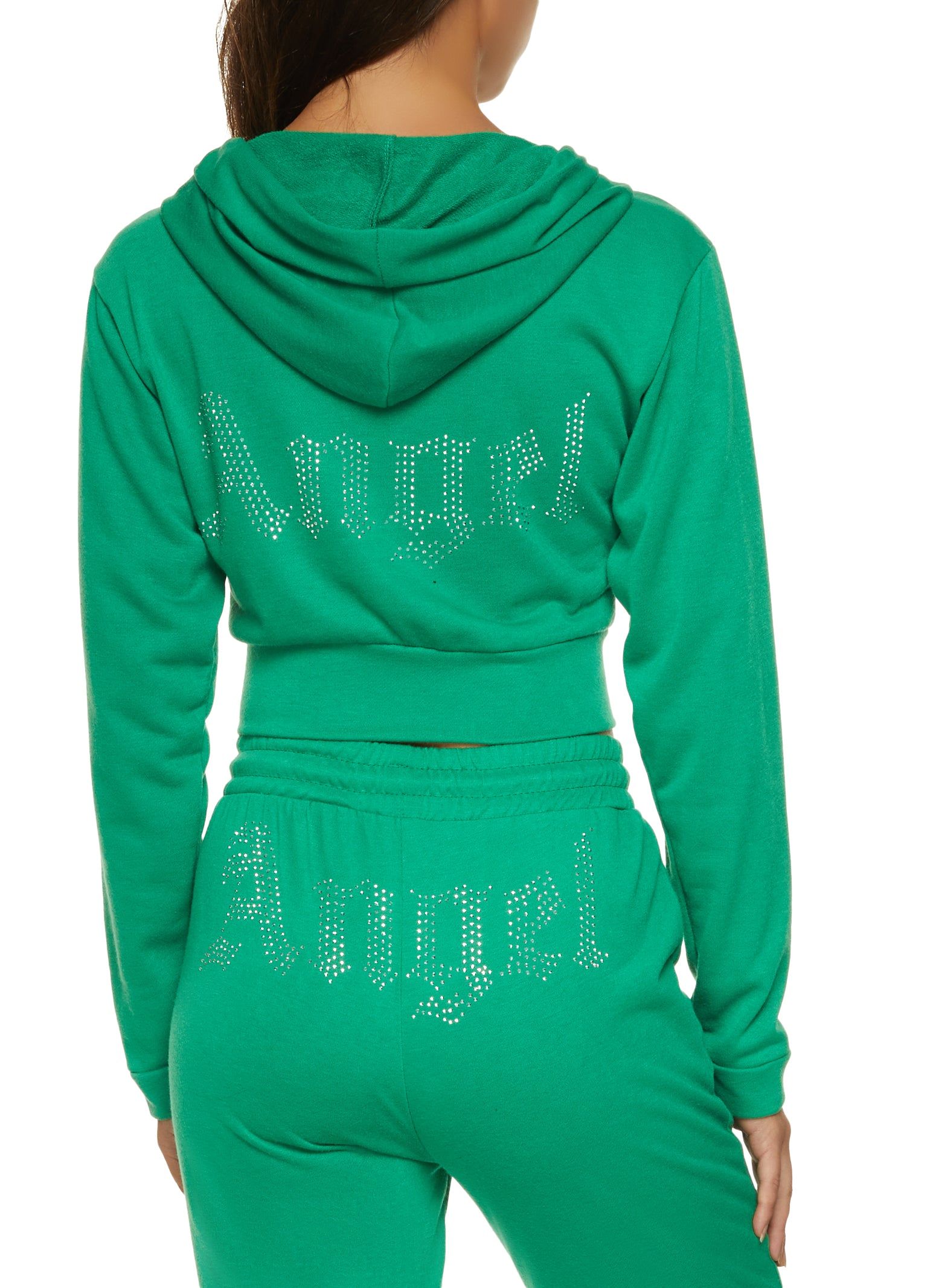 Angel Rhinestone Zip Front Cropped Hoodie sold by Rainbow