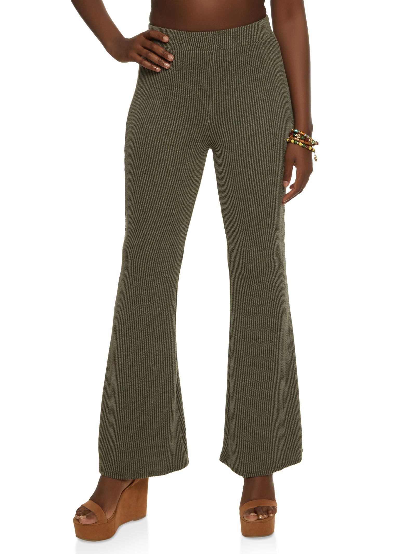 Ribbed High Waisted Flare Pants sold by Rainbow