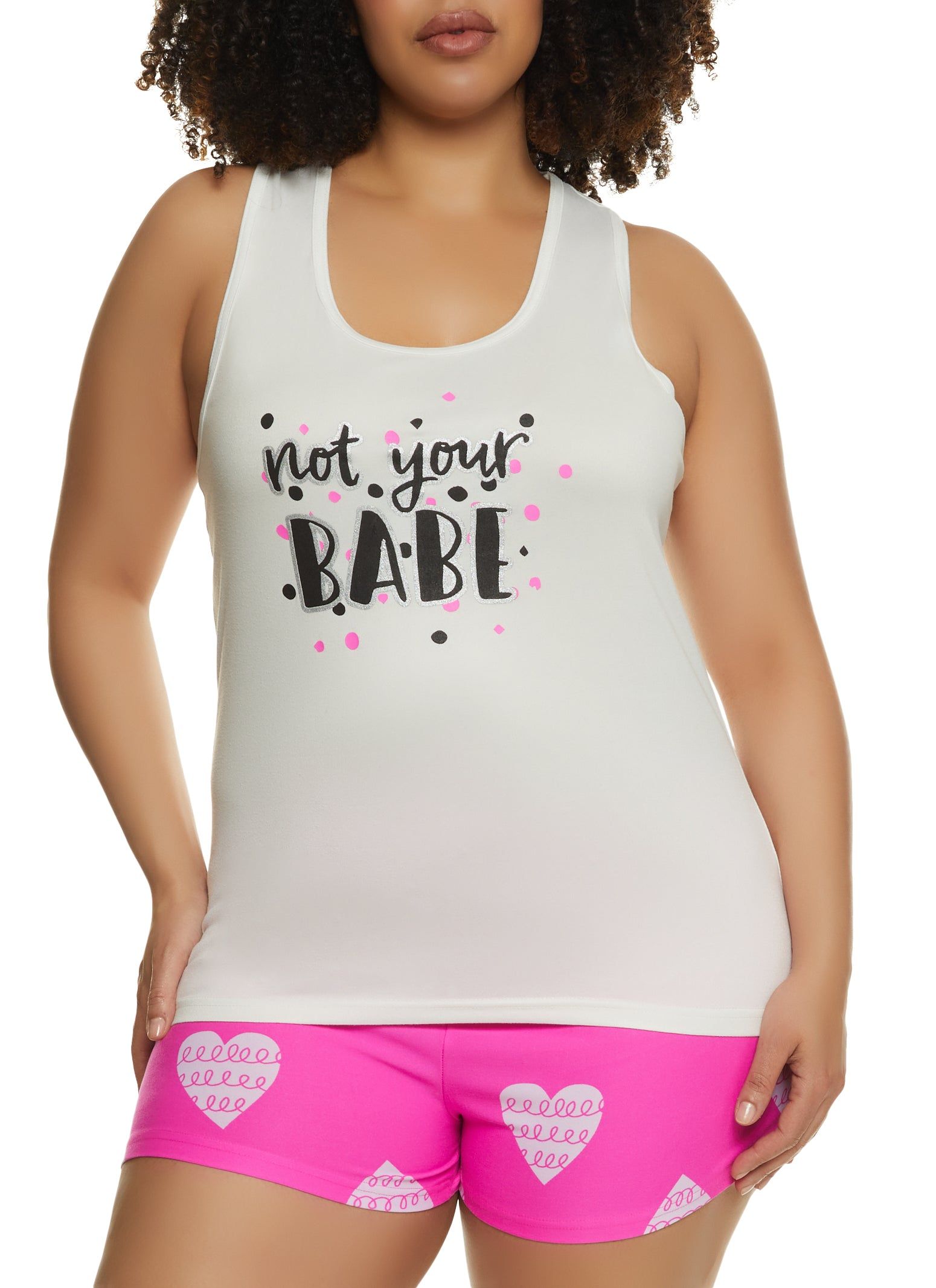 Plus Size Not Your Babe Pajama Tank Top and Shorts sold by Rainbow