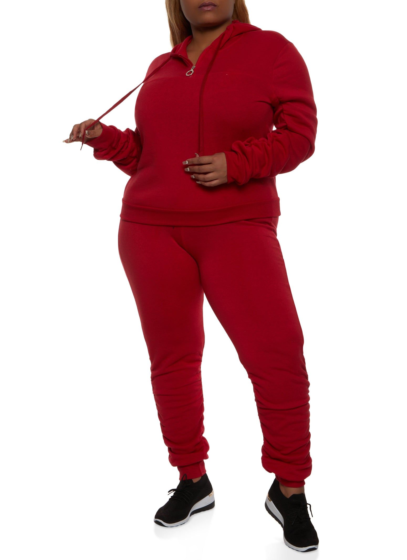 Plus Size Zip Neck Ruched Sleeve Hoodie sold by Rainbow product image thumbnail 2