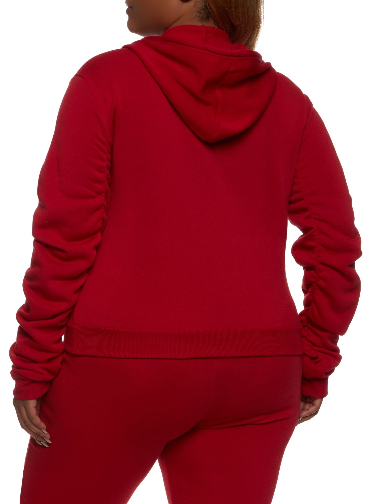 Plus Size Zip Neck Ruched Sleeve Hoodie sold by Rainbow product image thumbnail 3