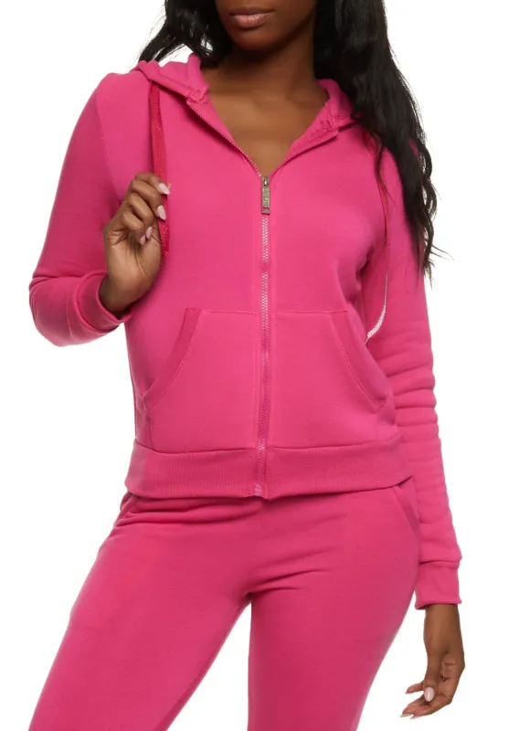Solid Fleece Zip Front Hooded Sweatshirt sold by Rainbow