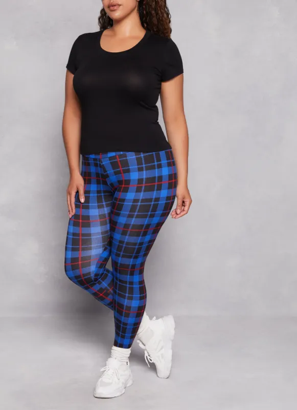 Plus Size Plaid Soft Knit High Waist Leggings sold by Rainbow