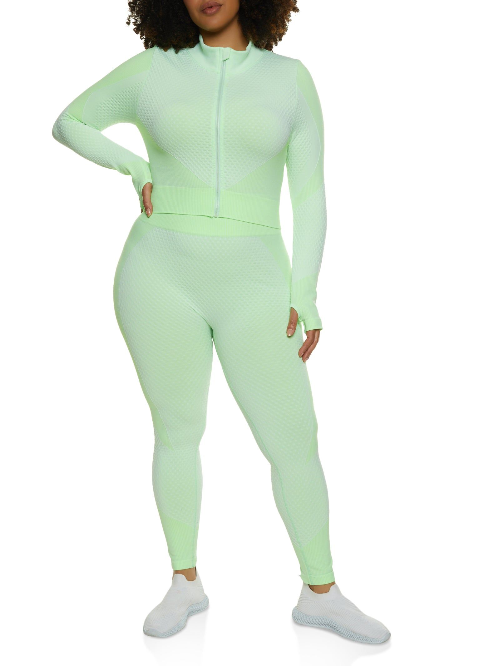 Plus Size Seamless Striped Detail Waffle Knit Track Jacket sold by Rainbow product image thumbnail 2