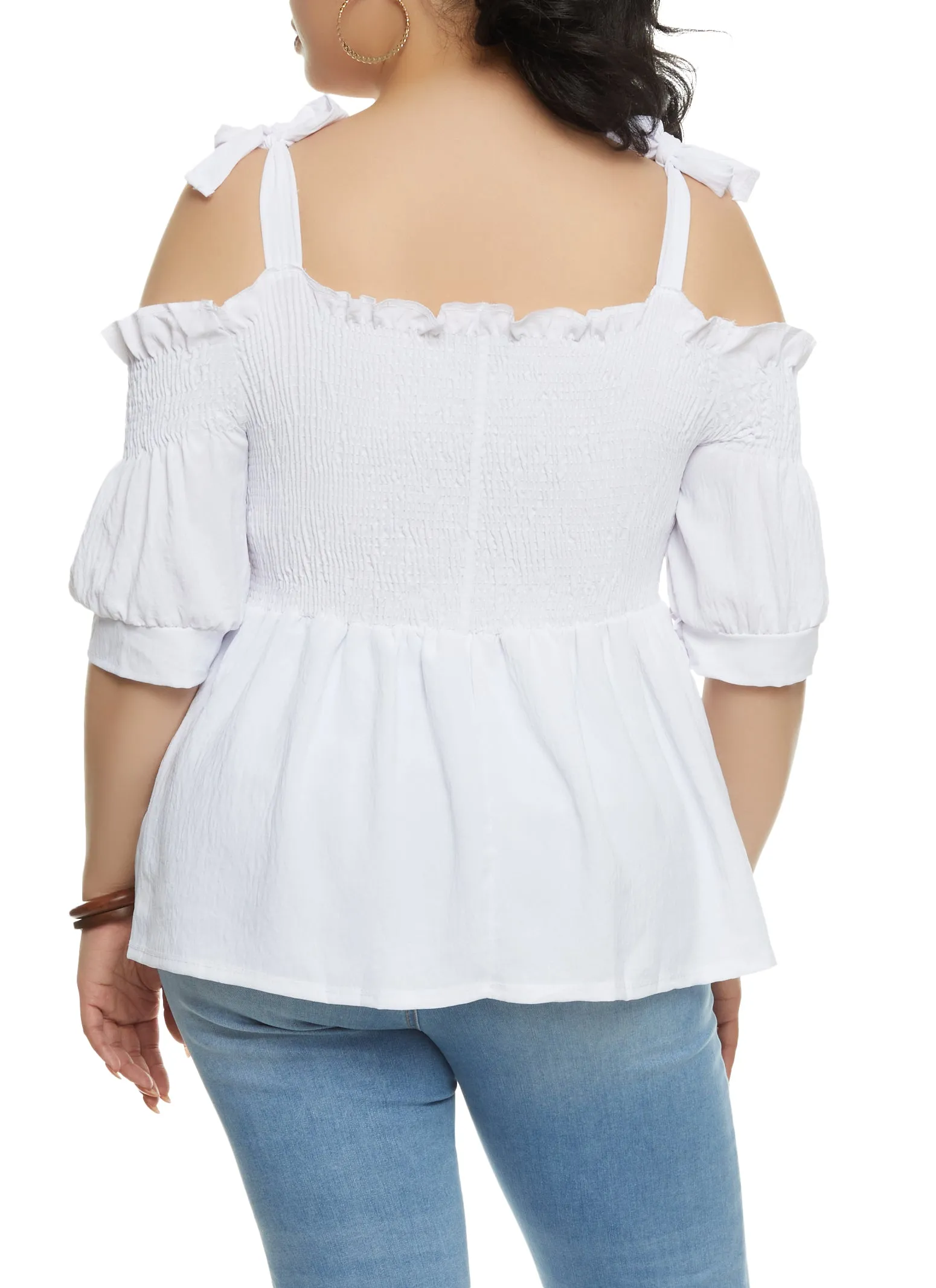 Plus Size Smocked Button Front Cold Shoulder Top sold by Rainbow product image thumbnail 2