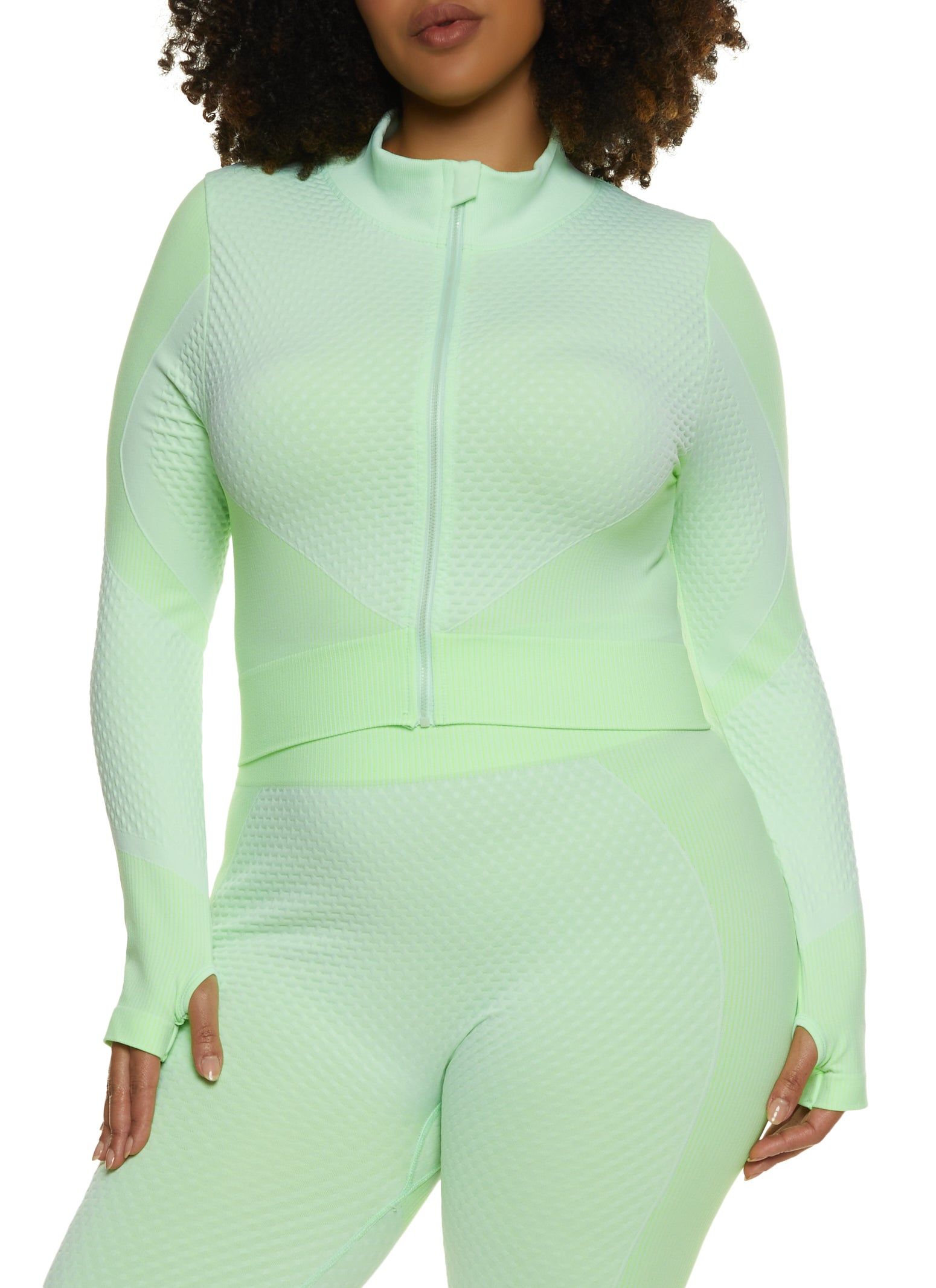 Plus Size Seamless Striped Detail Waffle Knit Track Jacket sold by Rainbow