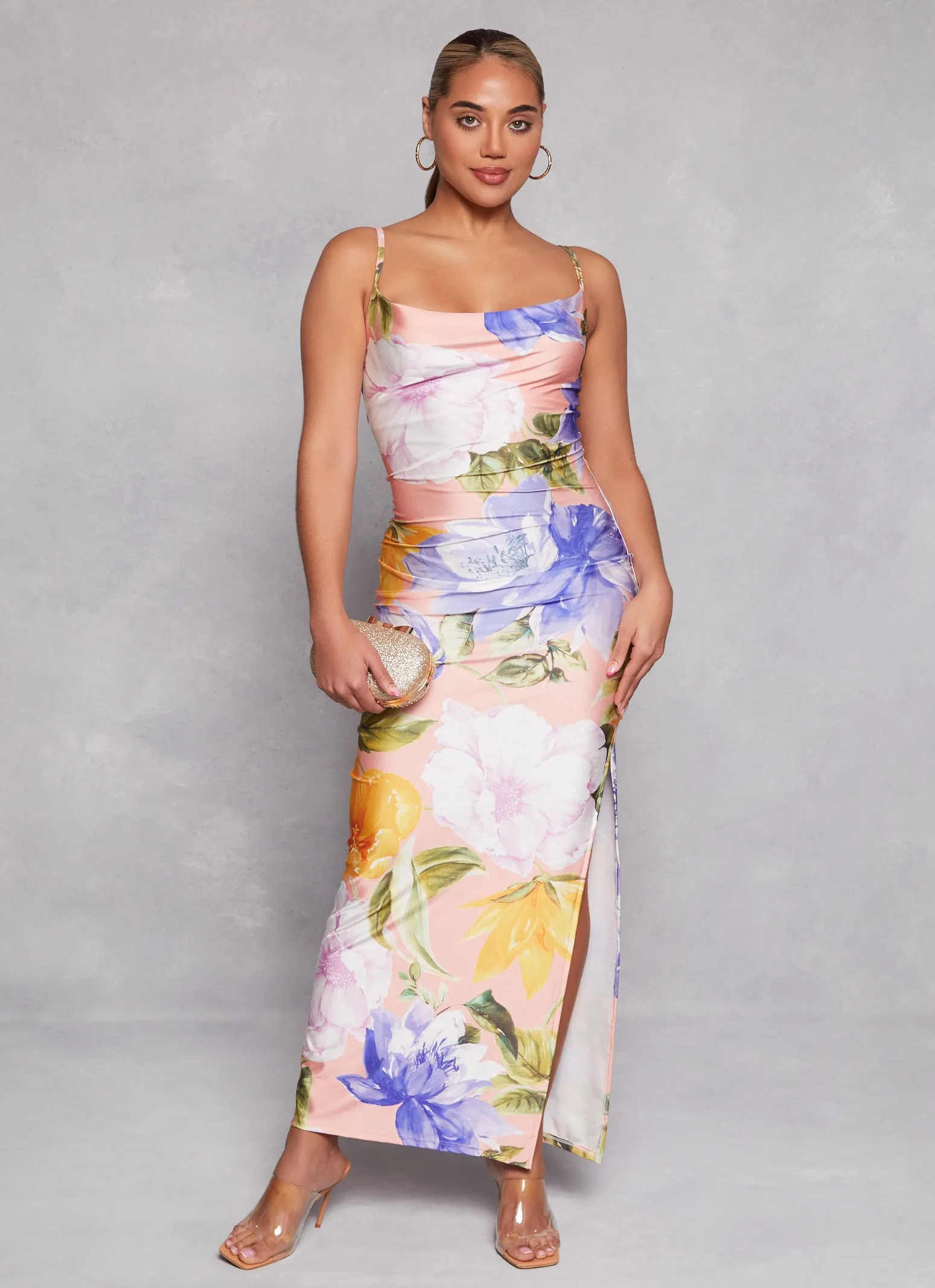 Haute Monde Floral Print Side Slit Maxi Dress sold by Rainbow