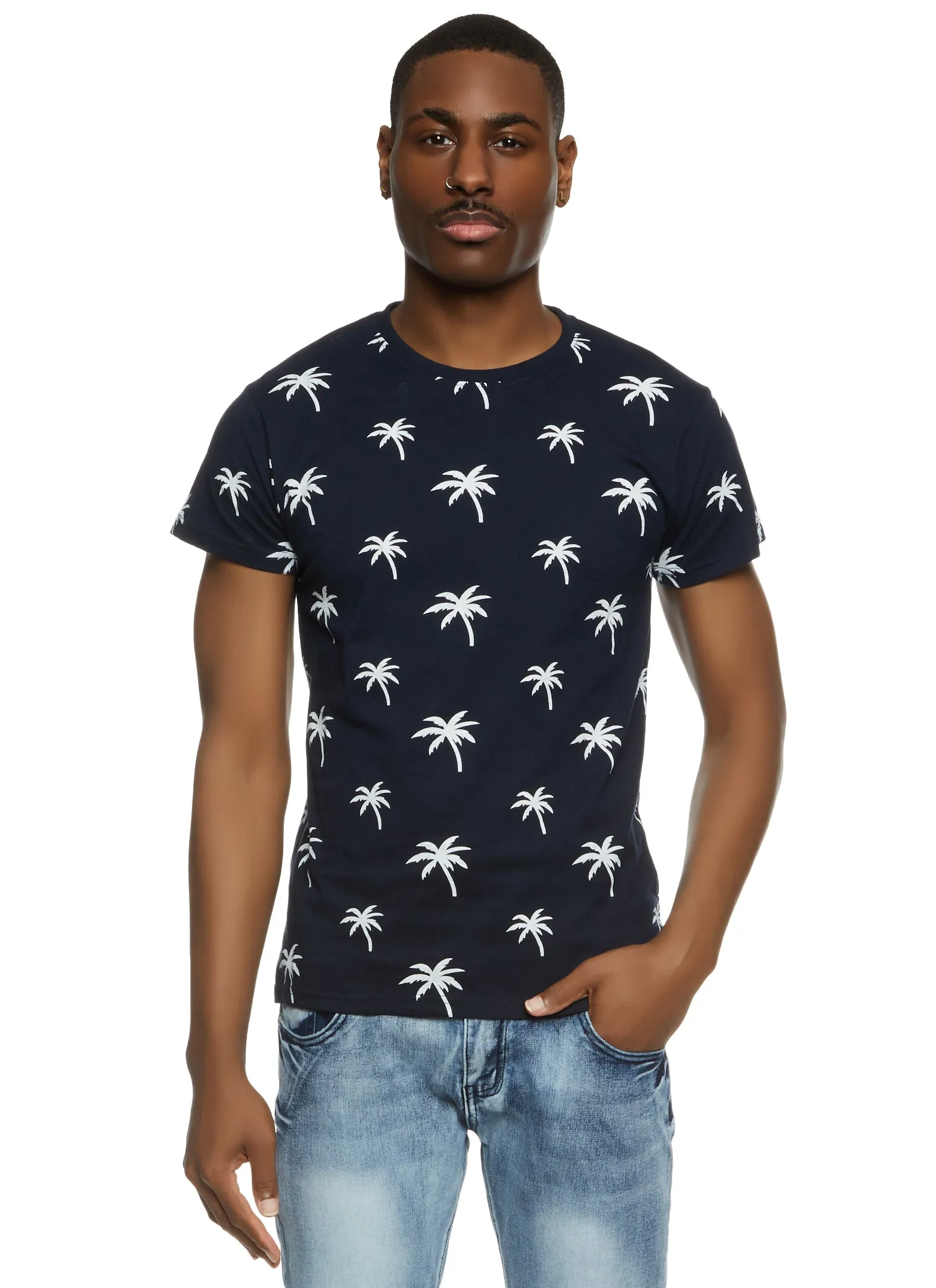 Mens Palm Tree Printed Graphic Tee sold by Rainbow