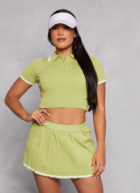 Daisy Contrast Trim Cropped Polo Shirt sold by Rainbow