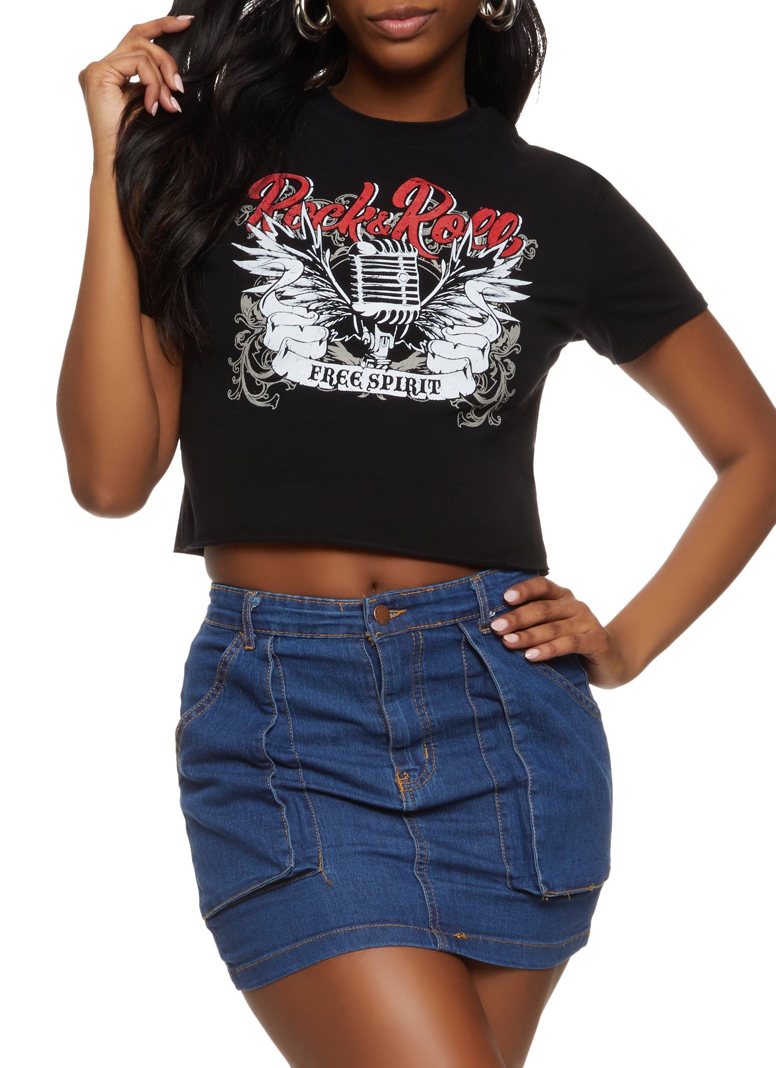 Rock and Roll Cropped Graphic T Shirt sold by Rainbow