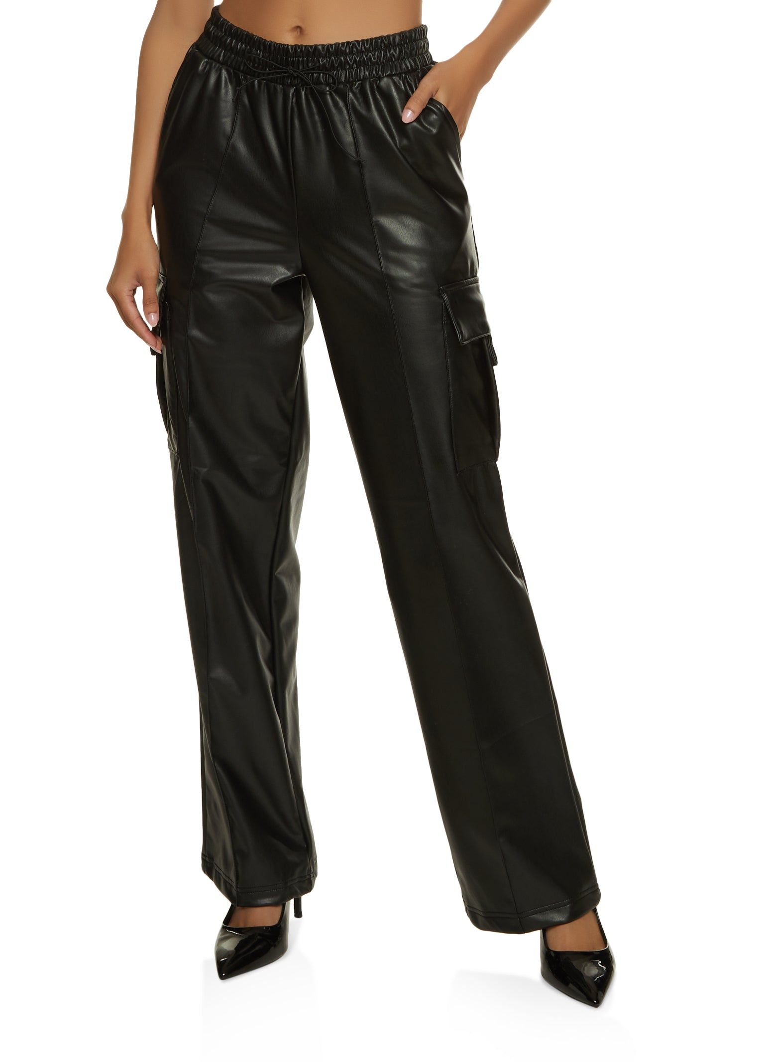 Faux Leather Pintuck Cargo Pants sold by Rainbow