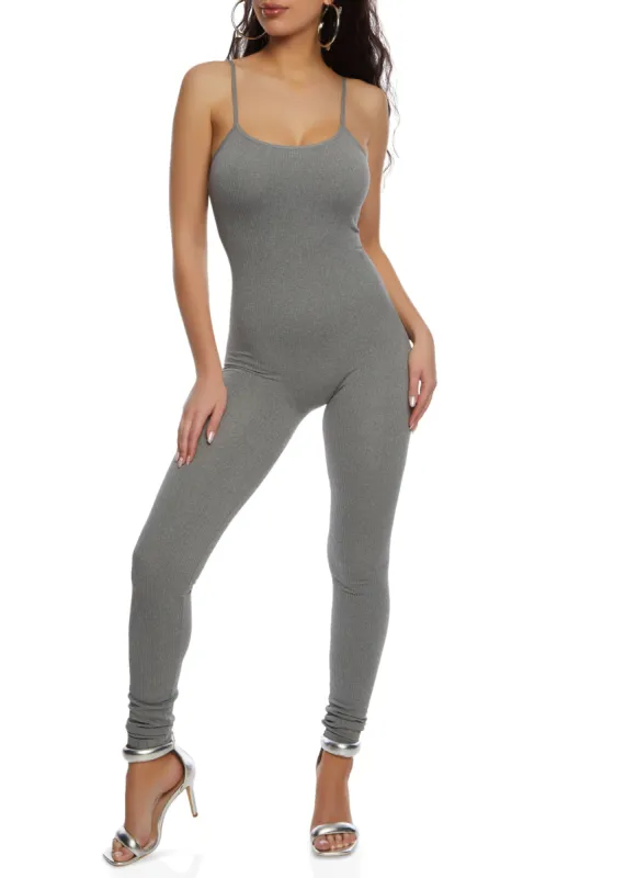 Seamless Rib Knit Spaghetti Strap Jumpsuit sold by Rainbow