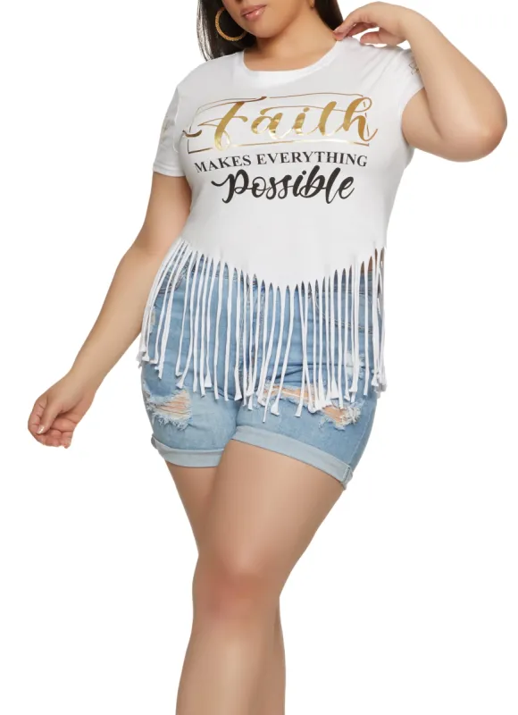 Plus Size Fringe Faith Makes Everything Possible Foil Tee sold by Rainbow