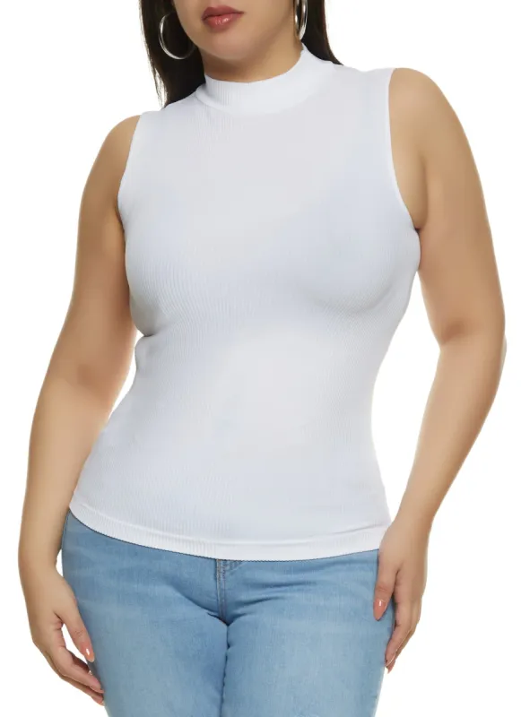 Plus Size Rib Knit Seamless Mock Neck Tank Top sold by Rainbow