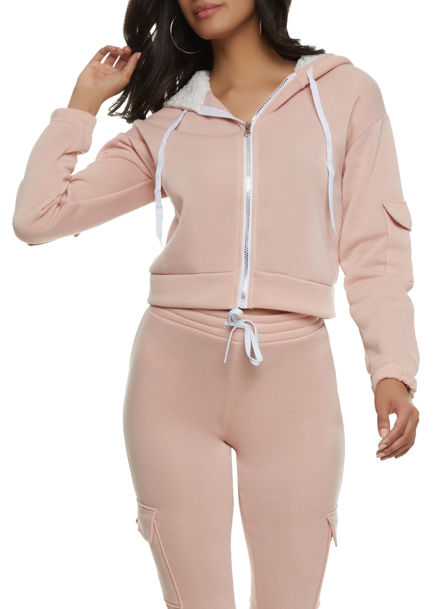 Cargo Pocket Sleeve Zip Front Hoodie sold by Rainbow