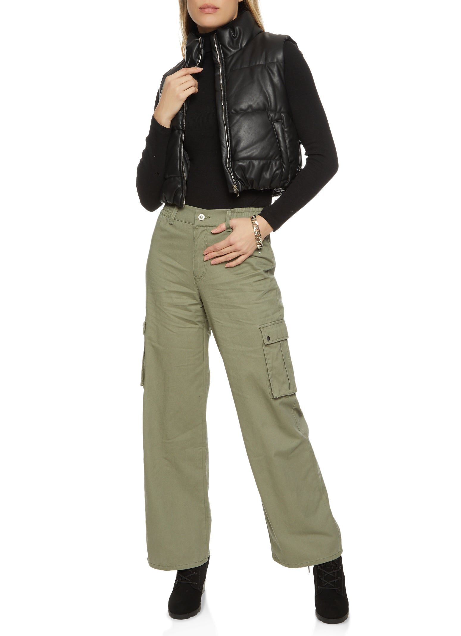 Solid Twill Wide Leg Cargo Pants sold by Rainbow product image thumbnail 2